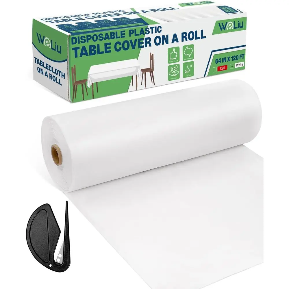 

54 White Disposable Tablecloth Roll, 120ft Length, for Events - Ideal for Weddings, Holidays, Parties
