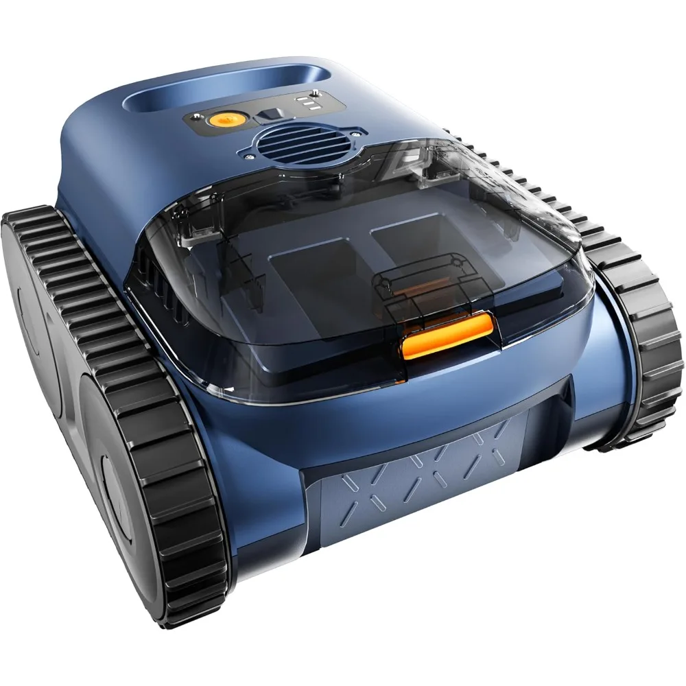 Cordless Robotic Pool Vacuum, Track Drive And Sonar Navigation, 180W Brushless Motor, Wall And Waterline Climbing Capability