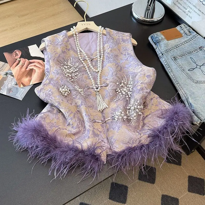 

Blouse Women's Winter Luxurious Chinese-inspired Stylish Youthful Vest Button-fastening Designer-inspired New Unique Versatile