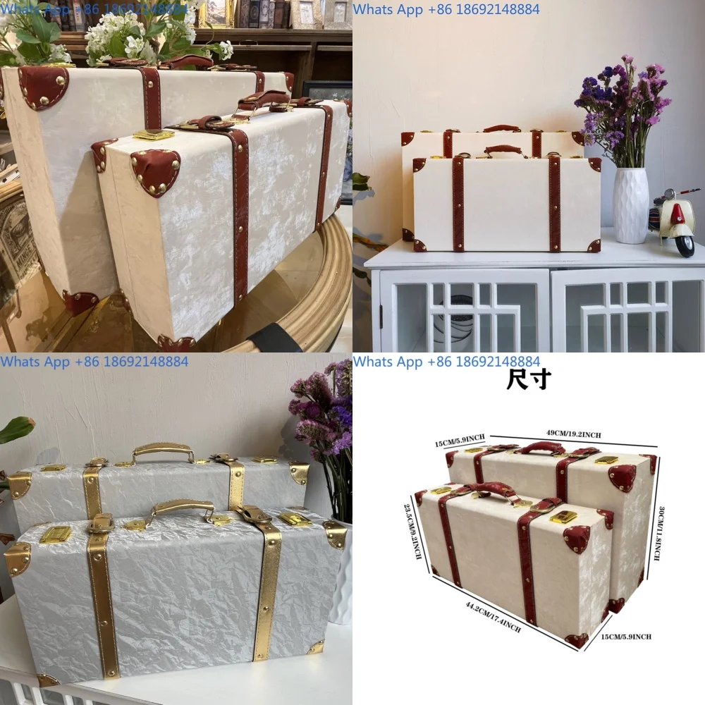 

Vintage Style Travel Trunk Handheld Luggage Storage Case with Velvet Finish