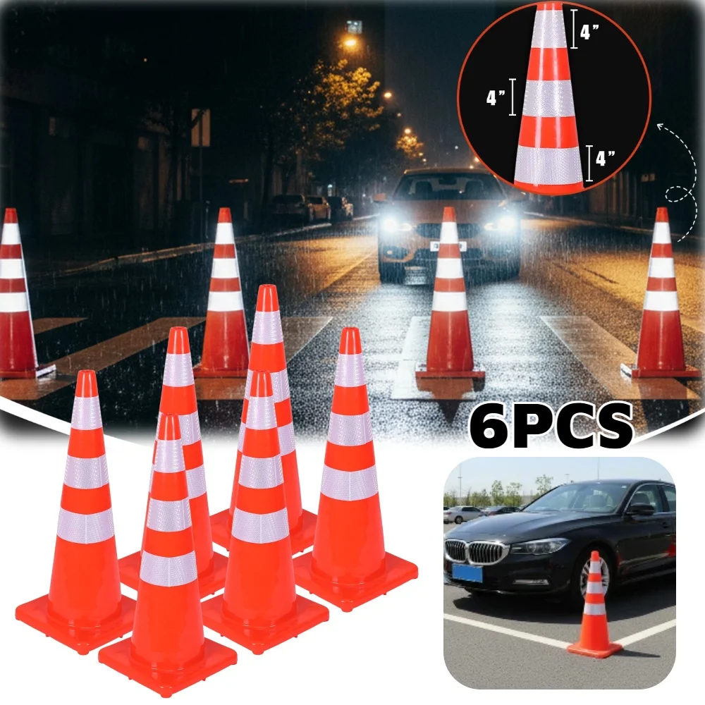 

35Inch 6PCS Traffic Cones PVC Orange Safety Cones for Traffic Control Construction Events Driveways Parking Lots