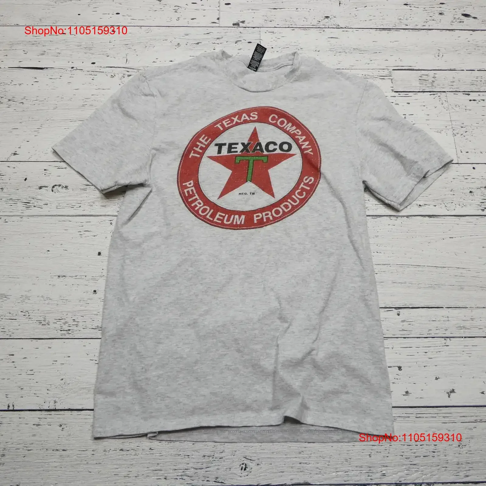 تي شيرت Texaco Oil مقاس متوسط من القطن الرمادي منتجات البترولية عتيقة برسومات مغسولة ملابس الشارع أنيقة وناعمة ومتعددة الاستخدامات