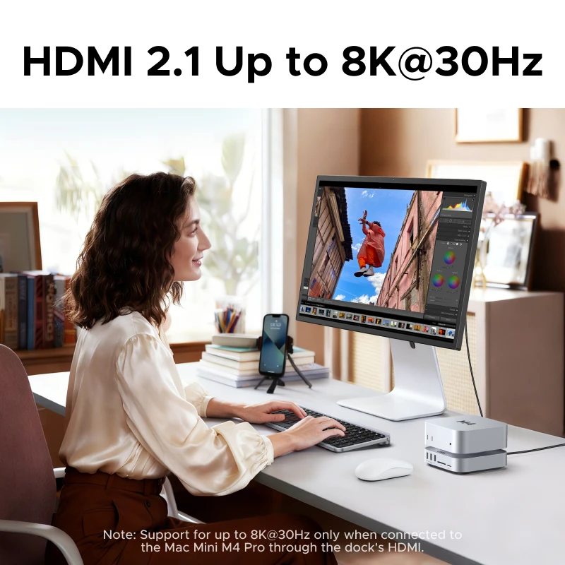 UGREEN 40Gbps 맥 미니 M4 도킹 스테이션 듀얼 타입-C to M.2 NVMe SSD 케이스 8K30Hz HDMI 10Gbps USB 데이터 포트 S…