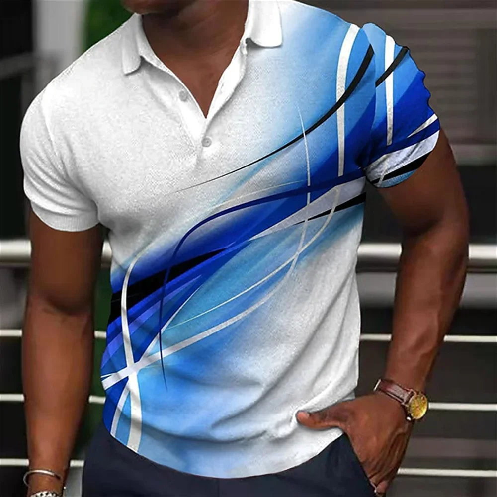 

Fashion Men'S Polo Shirt Gradient Line Summer Short Sleeve TShirts Casual Daily Lapel Tops Tees Striped T Shirt For Man Clothing