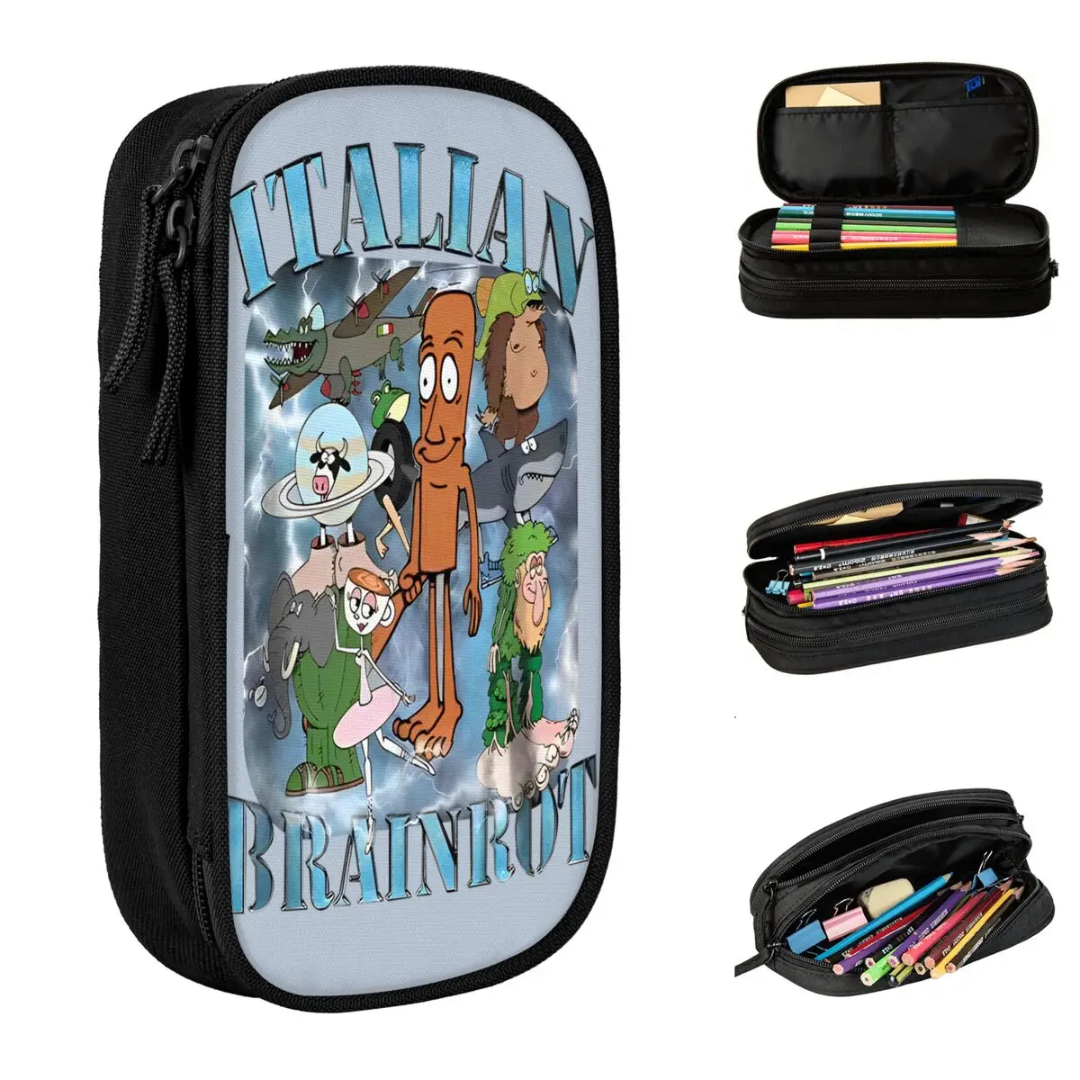 

Italian Brainrot Meme Pencil Case Cute Canvas Pen Box Girls Boys Retro University School Pencil Cases Stationery Organizer
