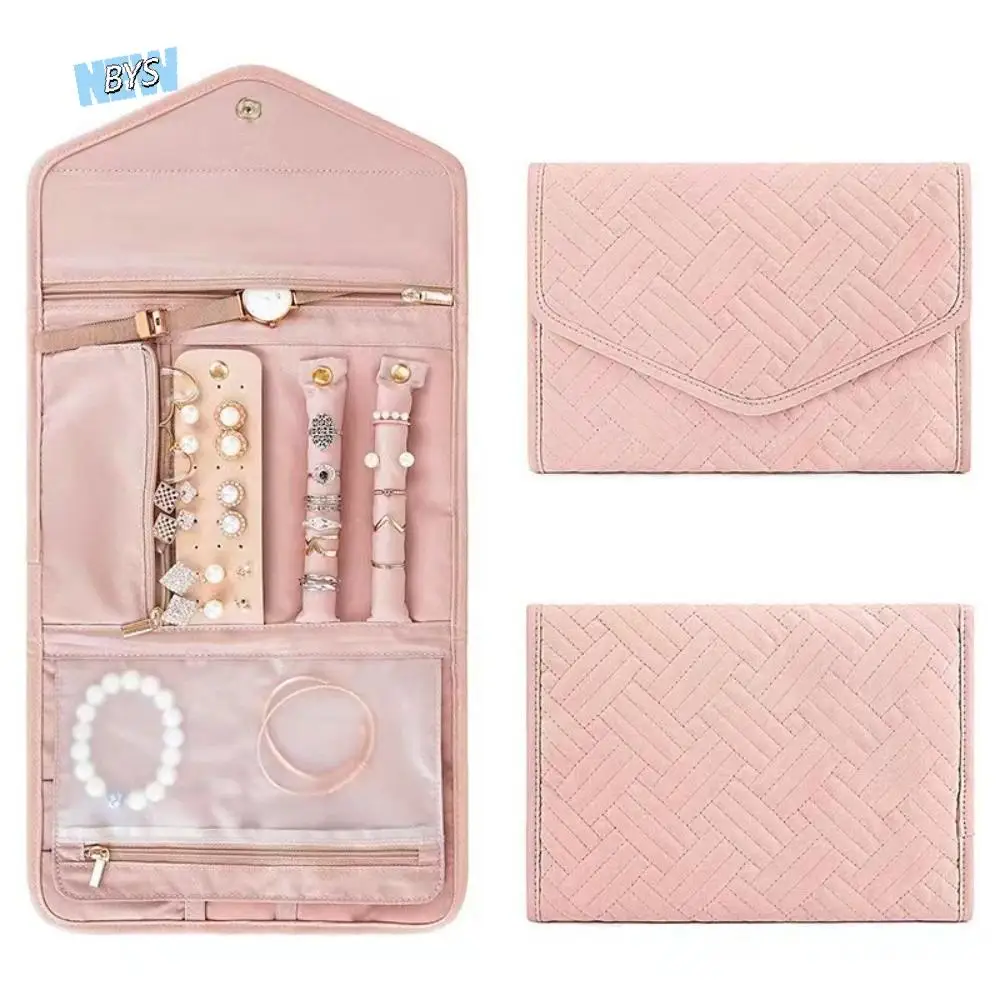 حقيبة مجوهرات محمولة قابلة للطي للسفر وقلادة وأقراط وحقيبة مجوهرات منظم وحقيبة التعبئة وحقائب تخزين الرحلة للنساء والفتيات #1