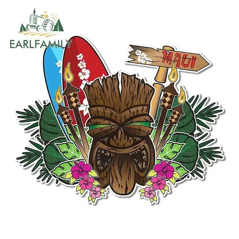 EARLFAMILY 30cm x 24.7cm for Hawaii Carving Tiki Surf Car Stickers Scratch-proof Waterproof Snowboard Suitcase Surfboard Decal