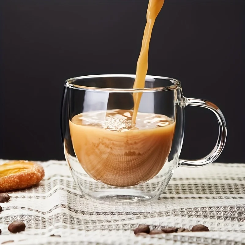 250ml Premium Double-Walled Borosilicate Glass Coffee Mug with Handle Heat Insulation High Temperature Juice Milk Coffee Cup