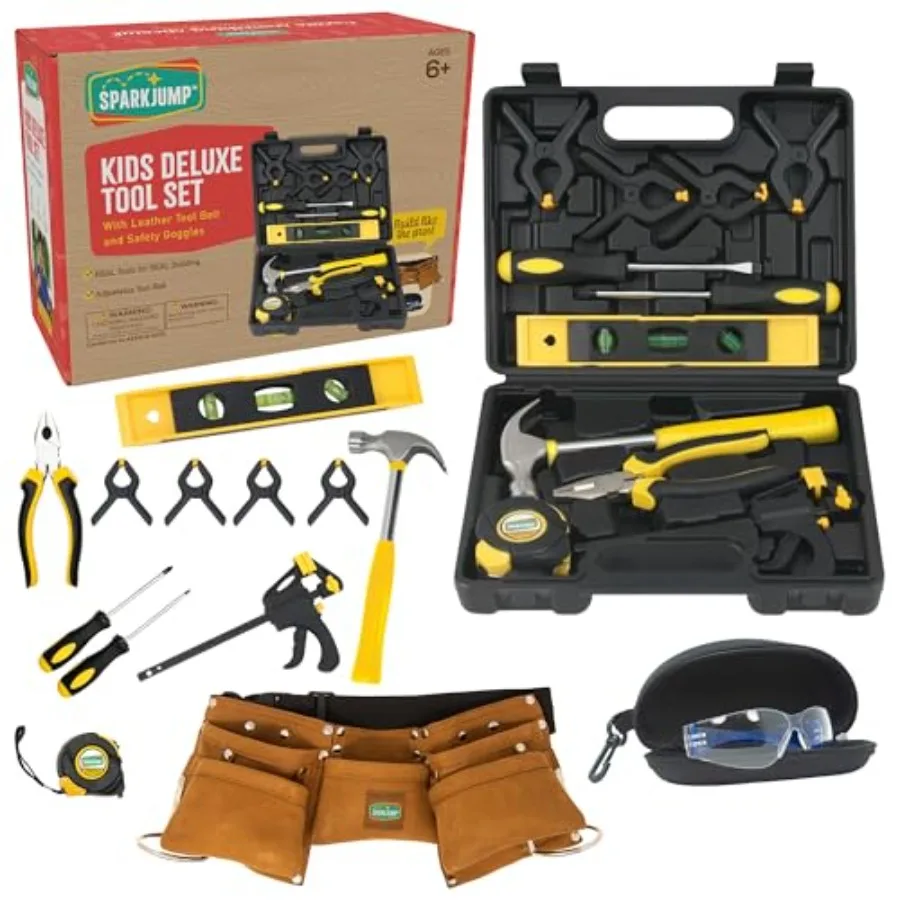 

Deluxe Tool Set Real Tools with Tool Belt and Tool Box Beginner Tool Kit for Boys and Girls Ages 6 and Up Ultimate Set