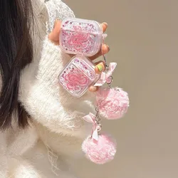 3D Pink Snake Glitter Sequin Happy New Year 2025 Earphone Case Plush Pendant For Apple Airpods 1 2 3 4 Pro 2 Charging Box Cover