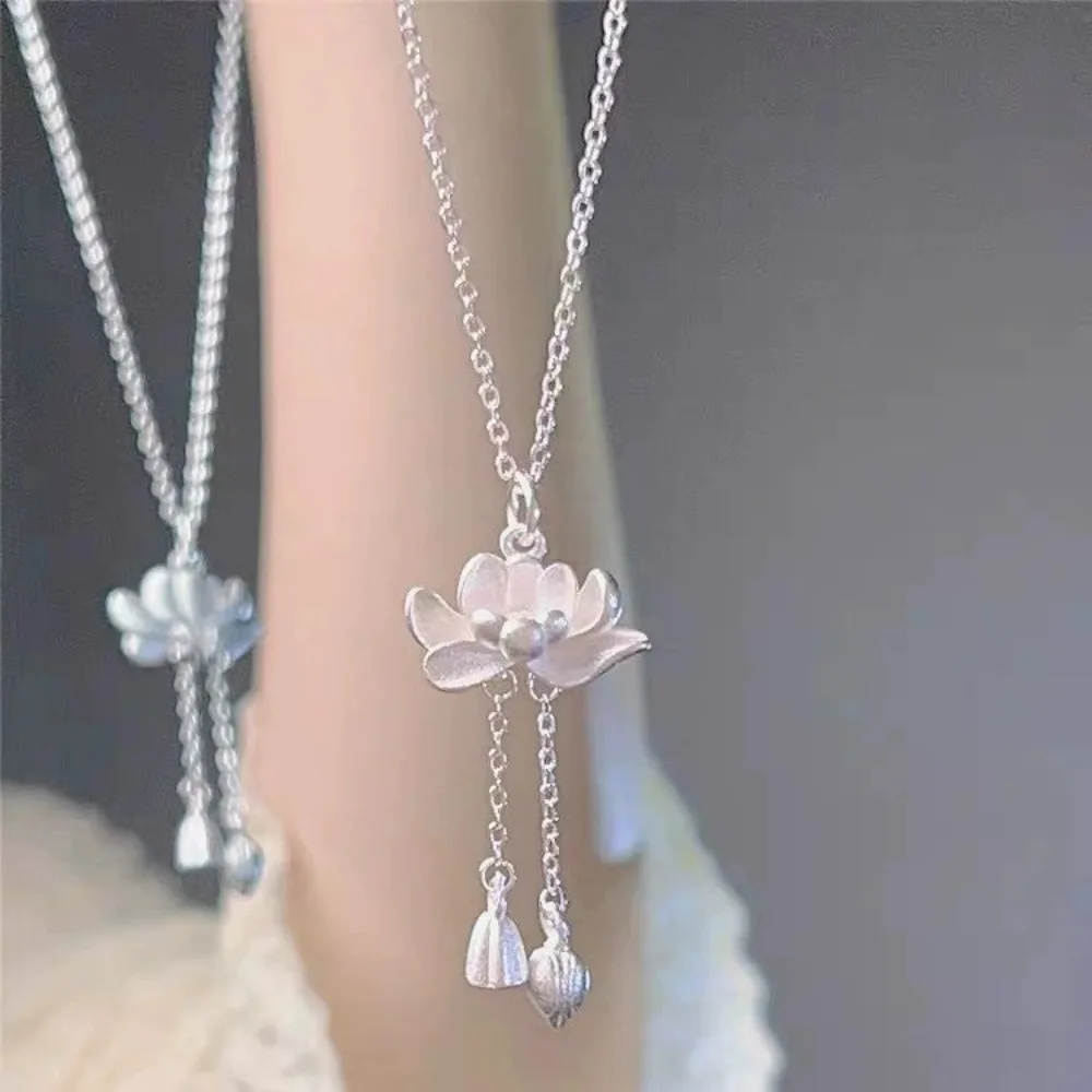 2026 New Lotus Tassel Necklace for Women Good Luck Lotus Pendant Chinese Style Elegant Flower Chokers Jewelry Accessories Gifts