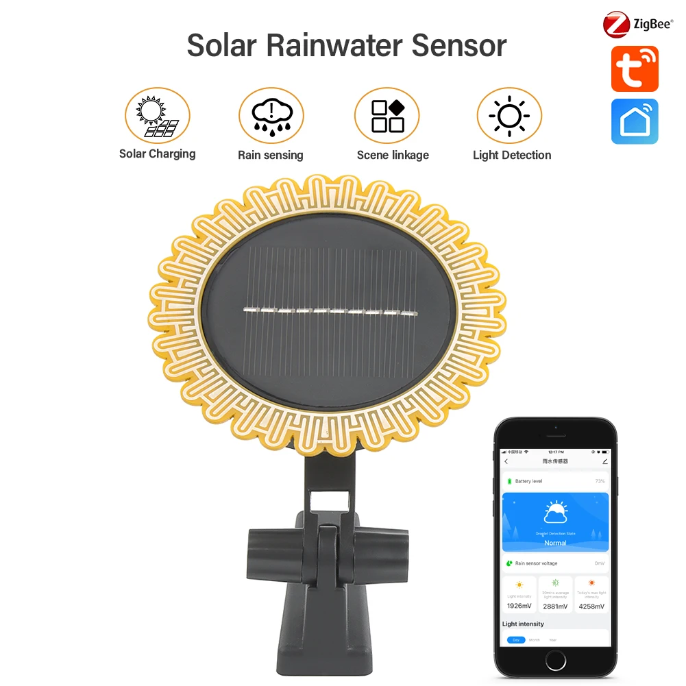 Tuya Zigbee-Capteur de lumière solaire et d'eau de pluie, phare de pluie 2 en 1, capteur de détectio