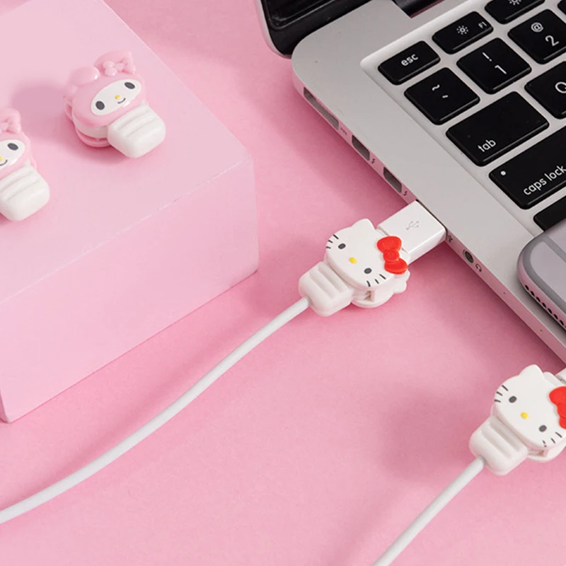 2Pcs Cute Sanrio Bite Cable Protector My Melody Cinnamoroll Hello Kitty Cartoon Usb Cable Protector Anti Fracture Protective