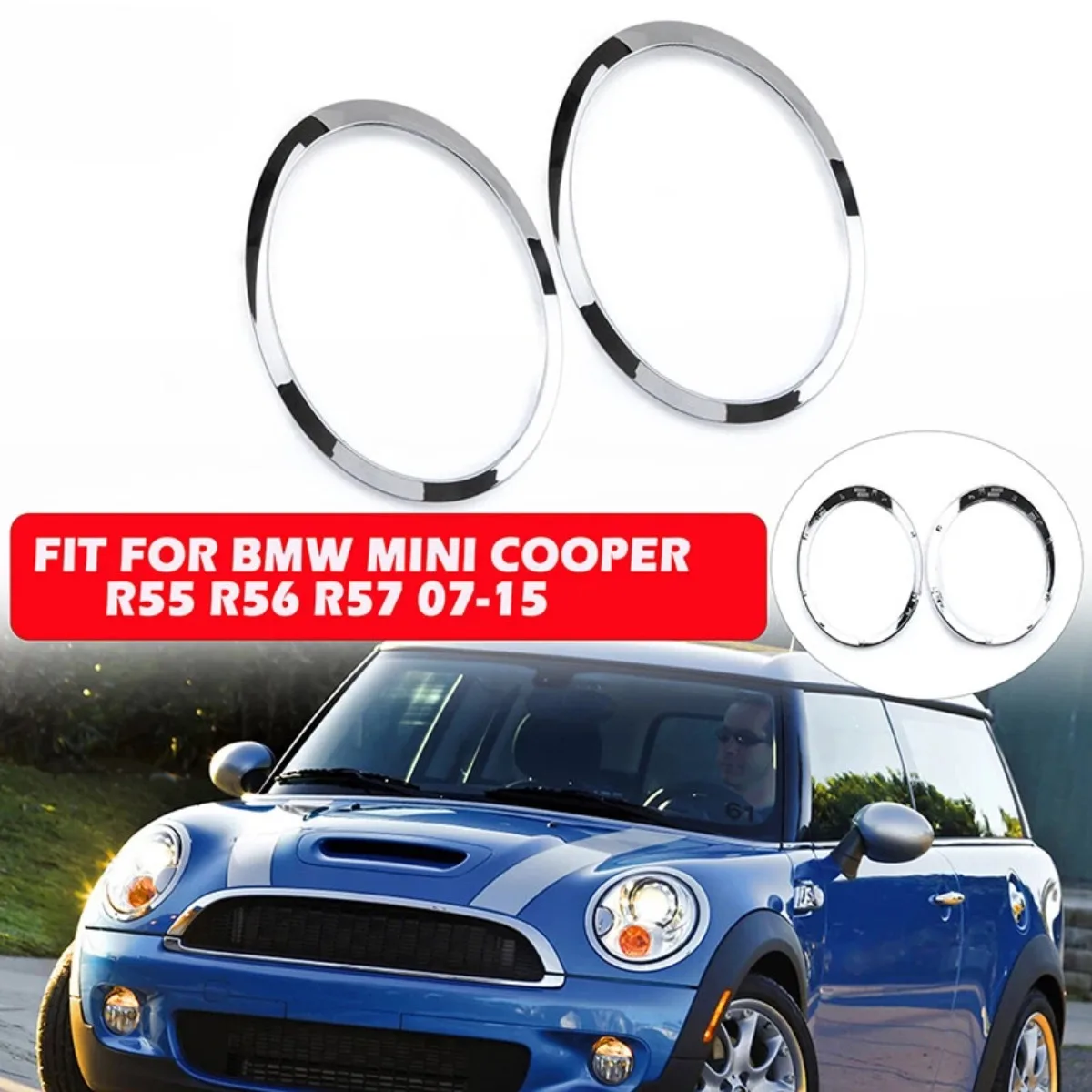 2Pcs Chrome Sliver Headlamp Trim Ring Bezel Cover ABS For Mini Cooper R55 R56 R57 2007-2015 OEM51137149905 51137149906