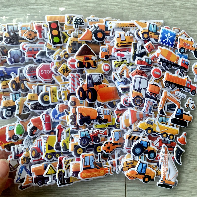 10 Sheets Kids Stickers Puffy Stickers for Girl Boy Birthday Gift For Children Scrapbooking Cartoon Engineering Vehicle Stickers
