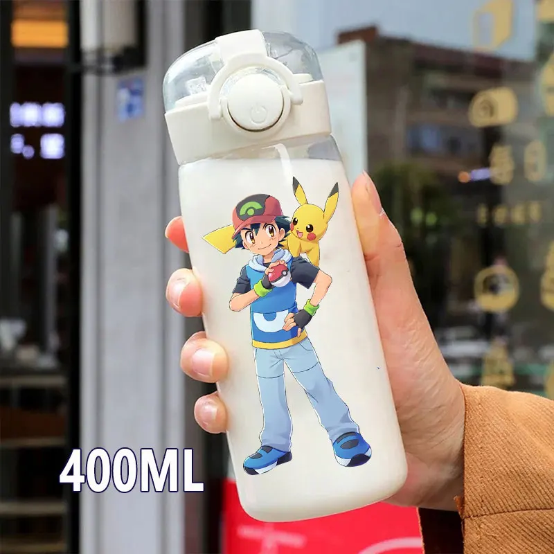 Pokemon Style 400\600ml Transparent Plastic Water Cup Ash Ketchum Mewtwo Portable Leakproof Outdoor Sport Kids Drinking Bottle