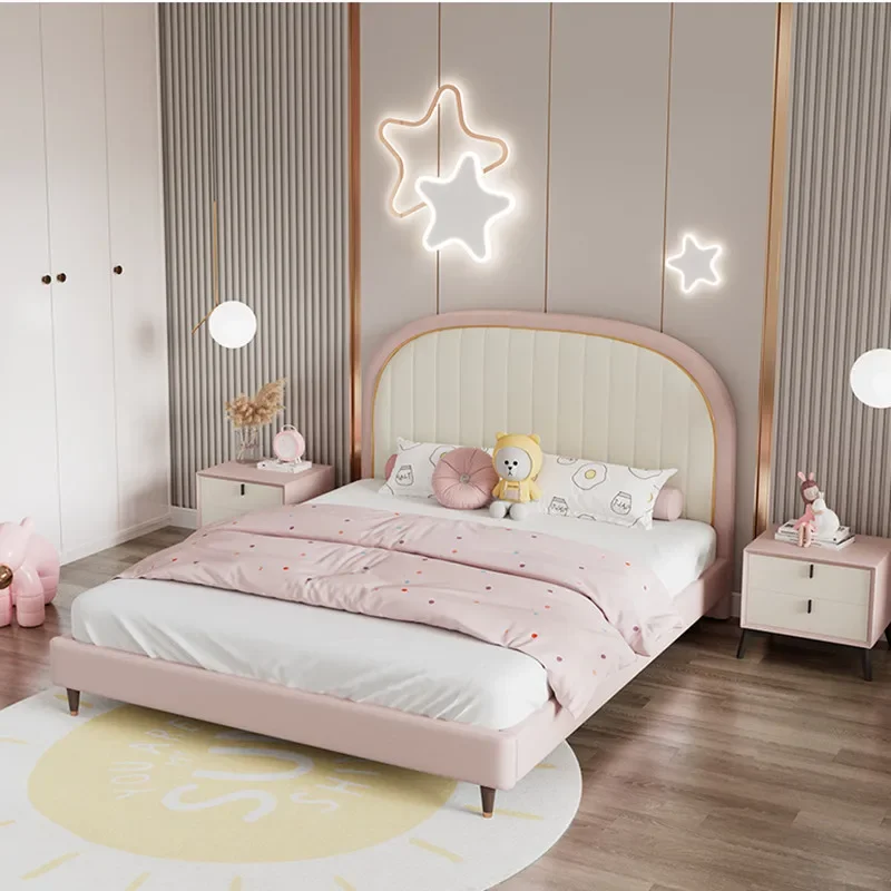 

Children's bed girl solid wood pink kuk single bed modern minimalist teen room bedroom girl princess bed