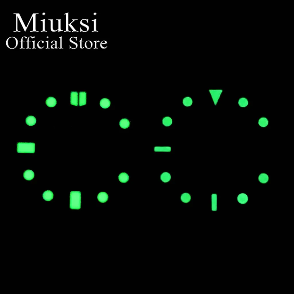 Miuksi 29mm black red watch dial green luminous dial fit NH35 movement fit 3 o\'clock crown 3.8 o\'clock crown