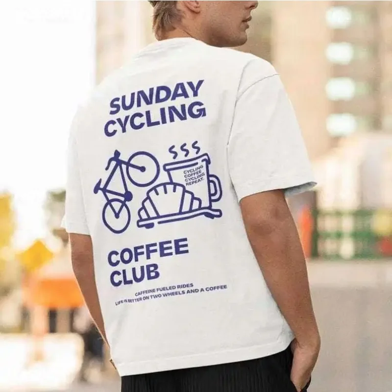 

Sunday Cycling Coffee Club Graphic T Shirts Unisex Woman Man Summer Bicycle High Quality T-shirt Classic Breathable Tops