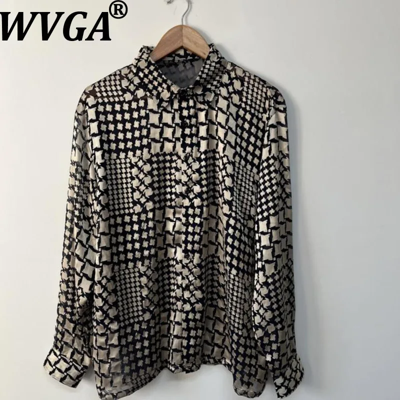 WVGA ربيع وصيف جديد رجل المد houndstooth شبه شير تصميم شخصية قمصان طويلة الأكمام المتخصصة شيك بلايز عادية Ins W13323