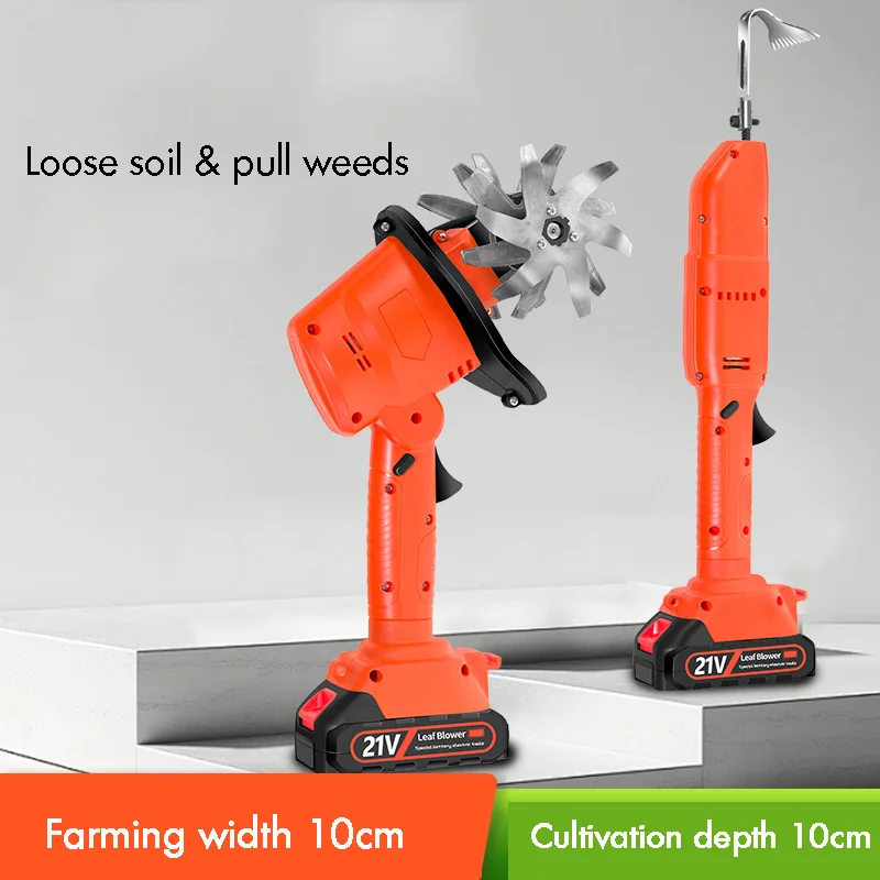 Cordless Electric Tiller 1.5Ah Battery Working Width Electric Tiller Cultivator 4 Row Teeth for Lawns Greenhouse, Electric Hoe