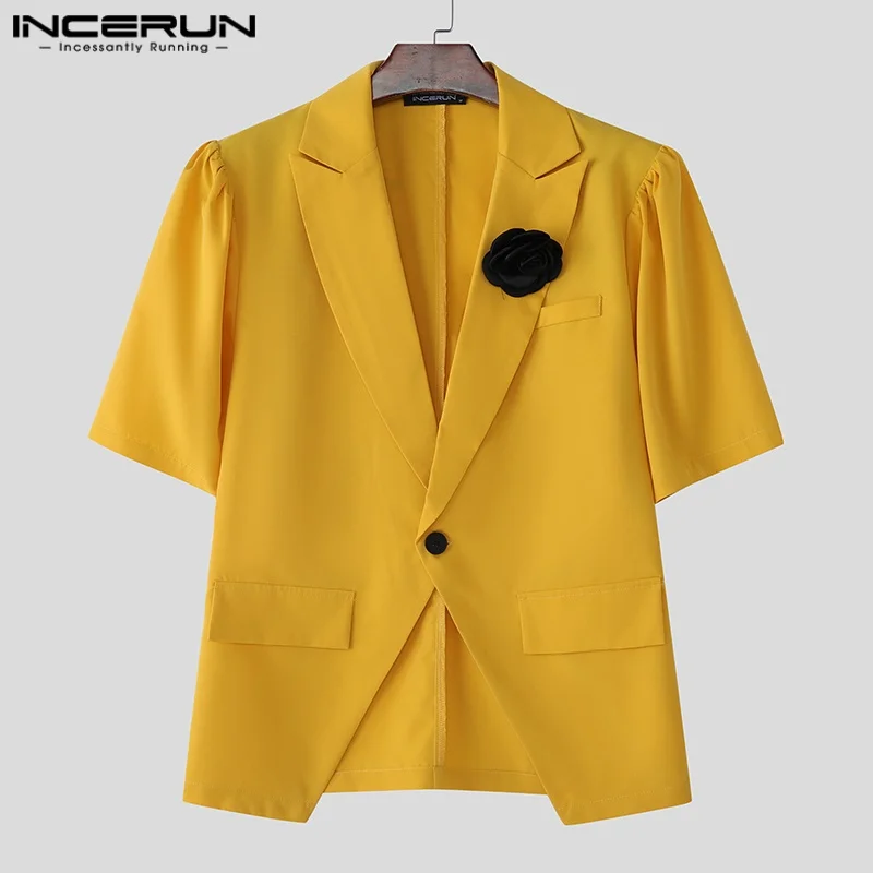 Casual Thin Summer Men Blazer INCERUN Fashion Floral Suits Tops Short Sleeve Streetwear Men's Clothing Oversize Blazer