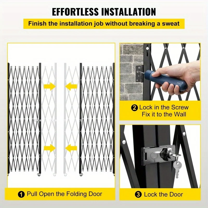 VEVOR Puerta de seguridad plegable doble, puerta plegable de 6-1/2' H x 12' W, puerta de seguridad de acordeón de acero, expansión flexible