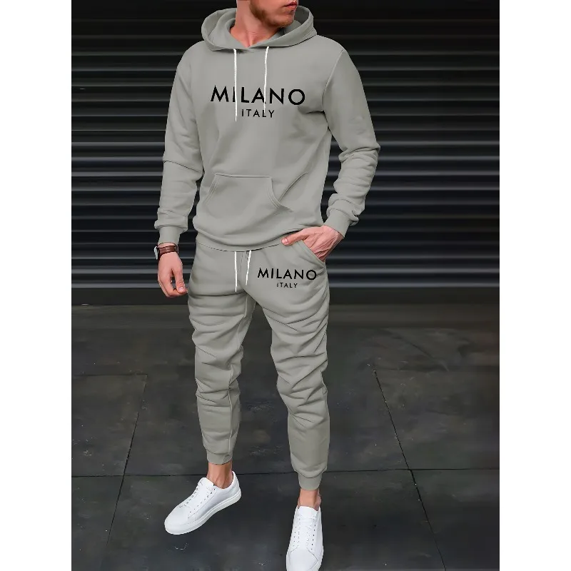 3D Printed Men's Casual Fashion Sports Premium Beige Letter Hoodie Set，Autumn and Winter Game Console Pattern Print Comfortable