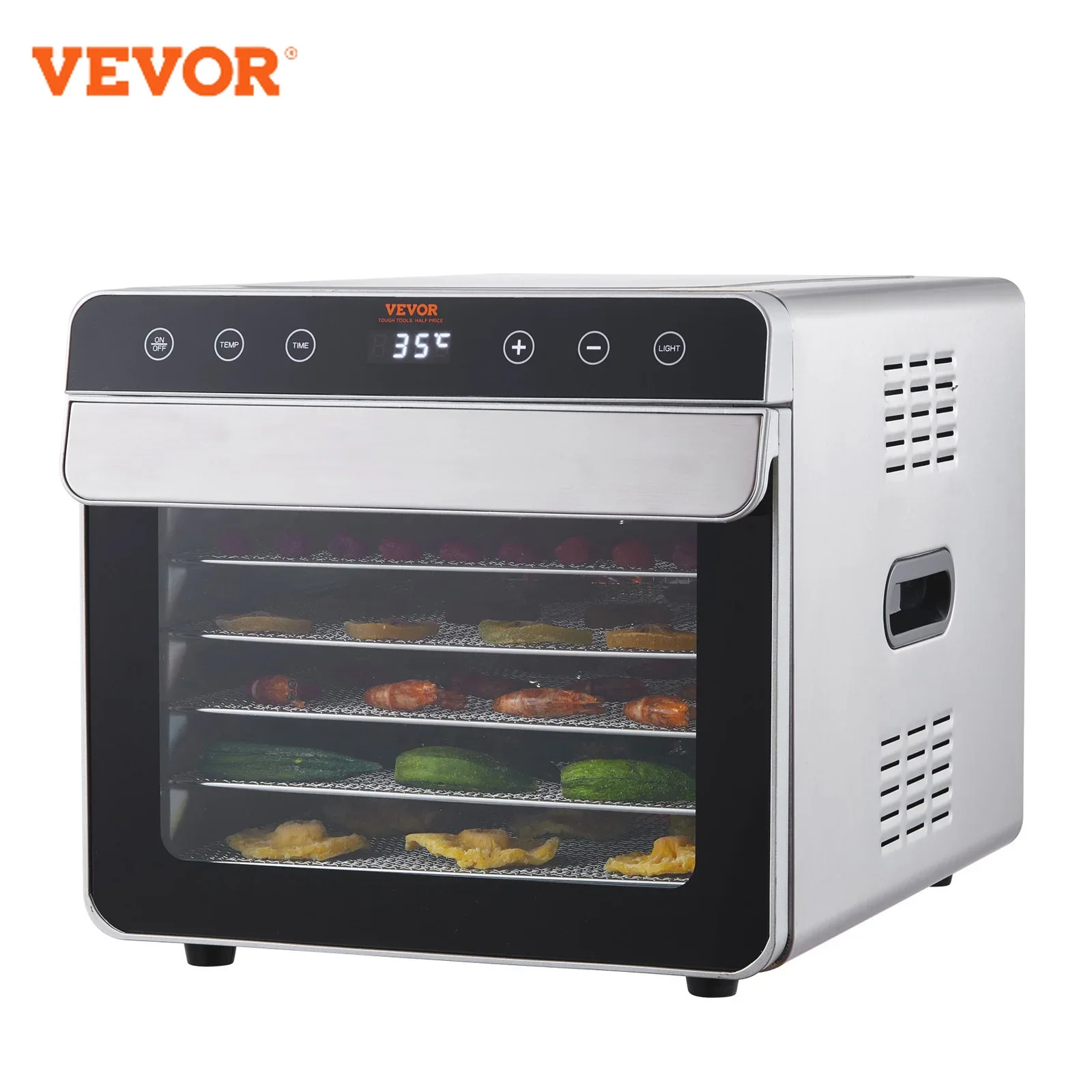 VEVOR 6 Trays Food Dehydrator Machine 700W Stainless Steel Electric Food Dryer w/ Digital Adjustable Timer & Temperature