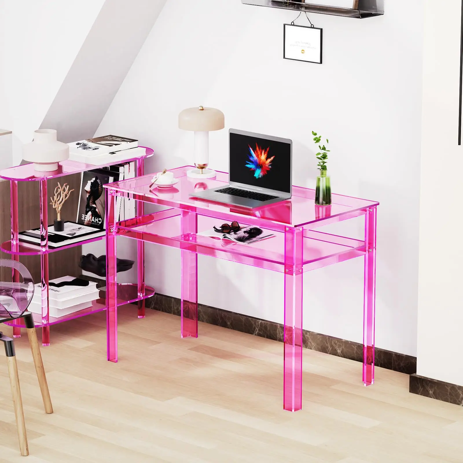 Pink girl, acrylic makeup table, four-legged high table