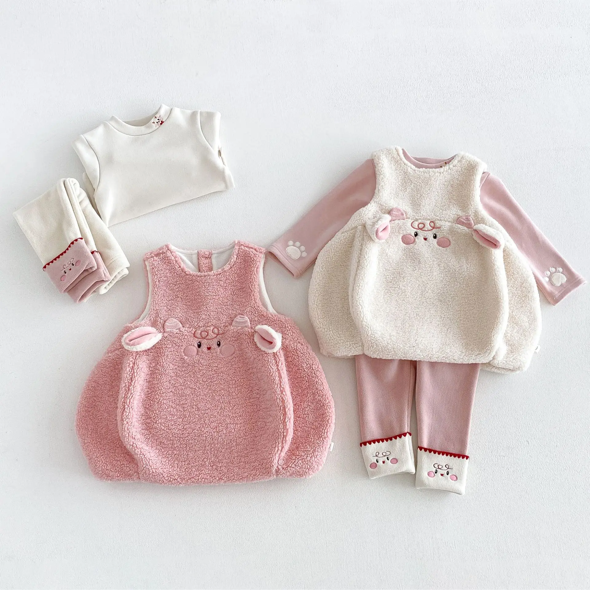 Girls Suit 2026 Autumn and Winter New Childrens Wear Girl Baby Embroidered Leggings and Velvet Sundress Leggings Three-piece Set