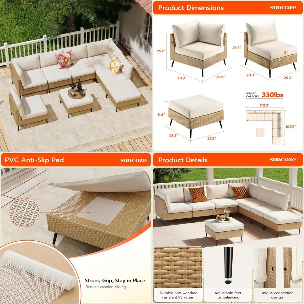 8 Pieces Outdoor Patio Furniture Sets, Outdoor Sectional Furniture PE Rattan Wicker Sofa Set, All Weather Patio Conversation Se