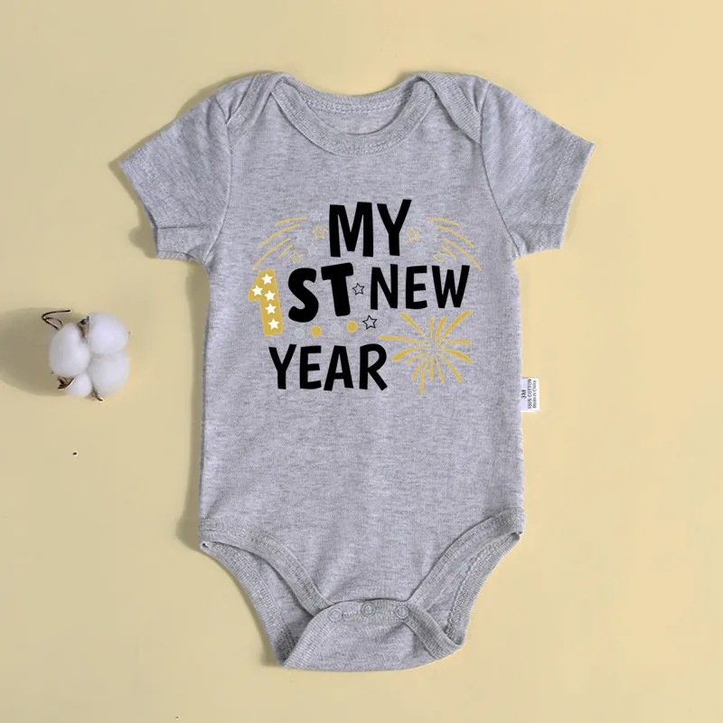 My 1st New Year Baby Boy Girl Clothes 100% Cotton Bodysuit Short Sleeve Romper 6 Colors New Year Gift Christmas Clothing Newborn