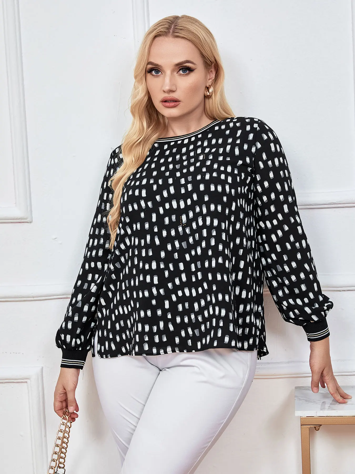 Moda damska Plus Size góra wiosna elegancki Top odpowiednia dla okrągłych damskich bawełnianych Top na co dzień