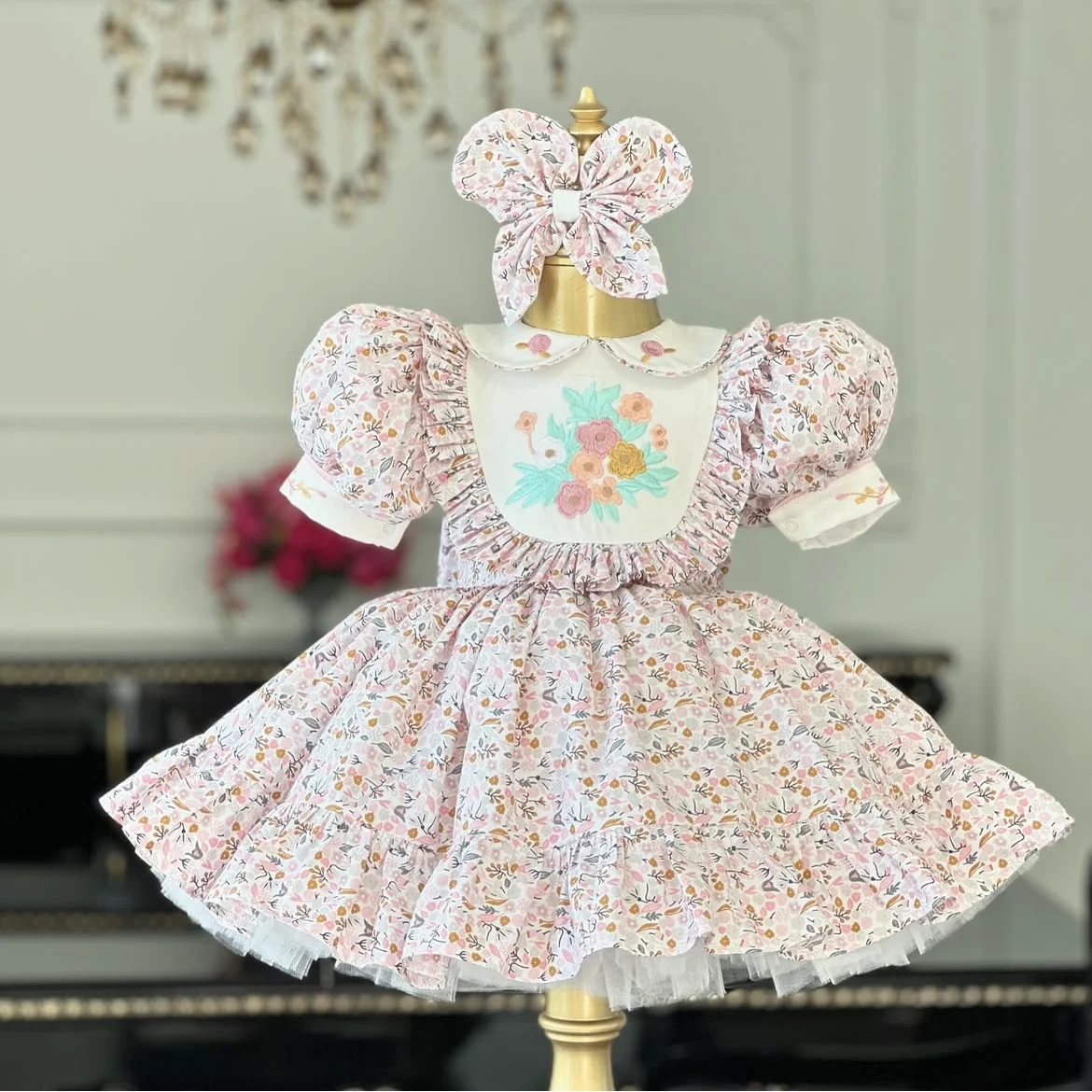 0-12Y Baby Girl Spring Summer Pink Vintage Spanish Princess Ball Gown Dress for Eid Causal B48