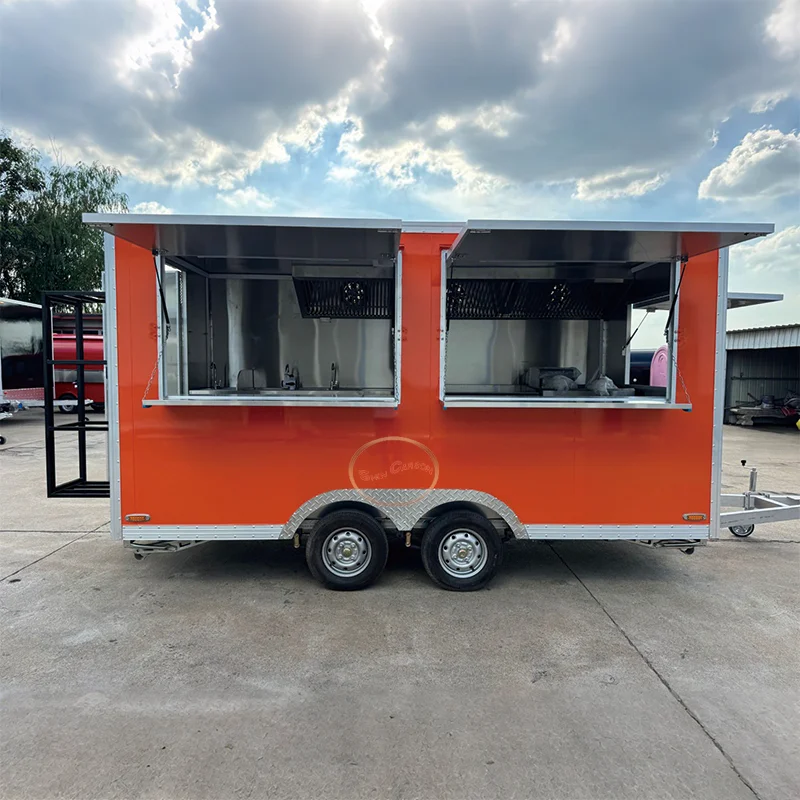 

Custom Mobile Freezer Vending Carts Fast Food Truck Van Street Pizza Bbq Food Trailers for Sale