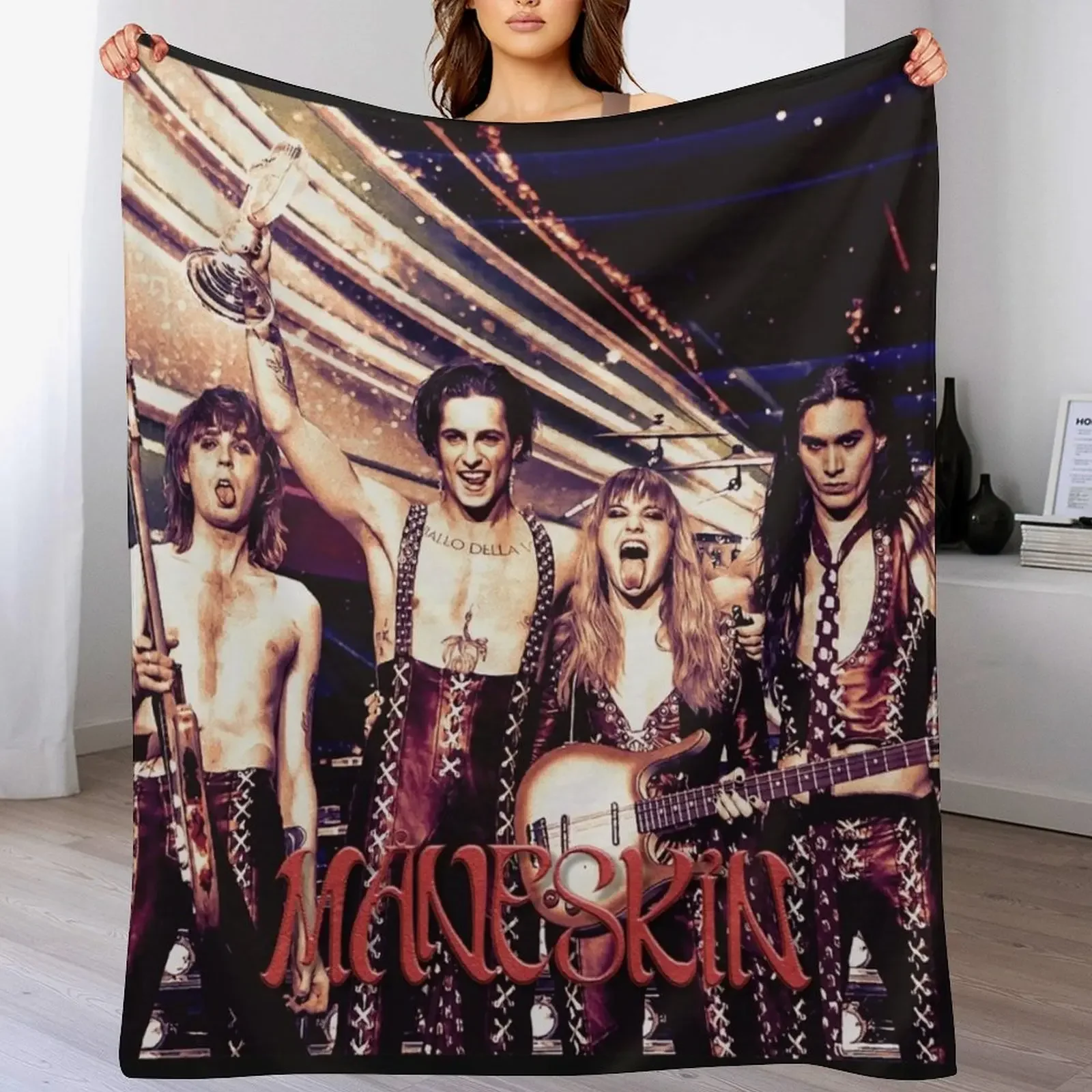 

Maneskin glamrock rock band Throw Blanket Shaggy Nap Heavy Quilt Blankets