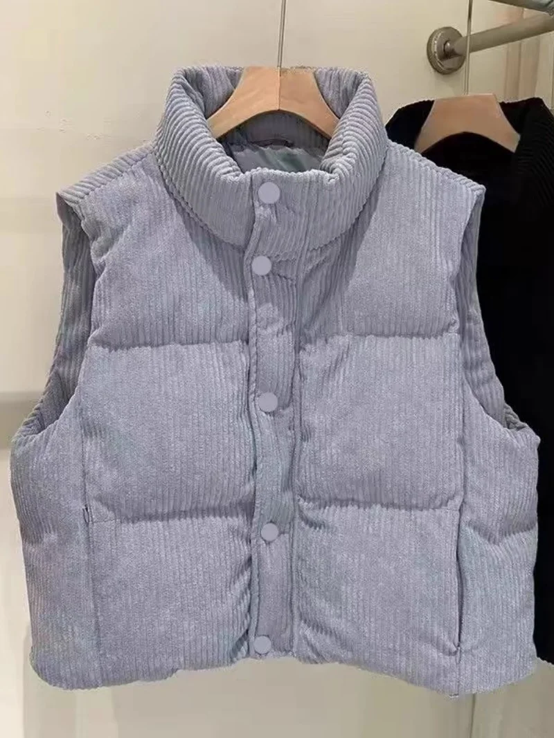 Corduroy Cotton Jacket Vest Women's Short Style 2025 Autumn Winter Korean Version Stand Up Collar Loose Fashion Loose Coat W1805