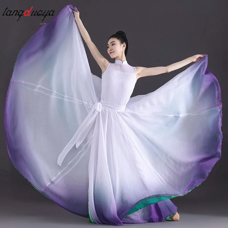 Double Sided Wear 720 Degree Ballet Skirt Classical Dance Women Opening Dance Long Skirts Dancer Practice Gradient Modern Lace-u