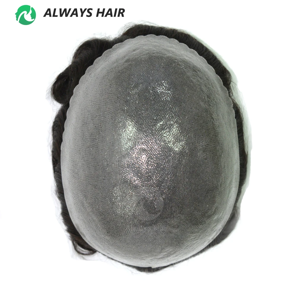 Knotted Skin Base Hair Toupee 0.12-0.14mm Inaidn Human Hair Prosthesis for Hair Loss Man 5