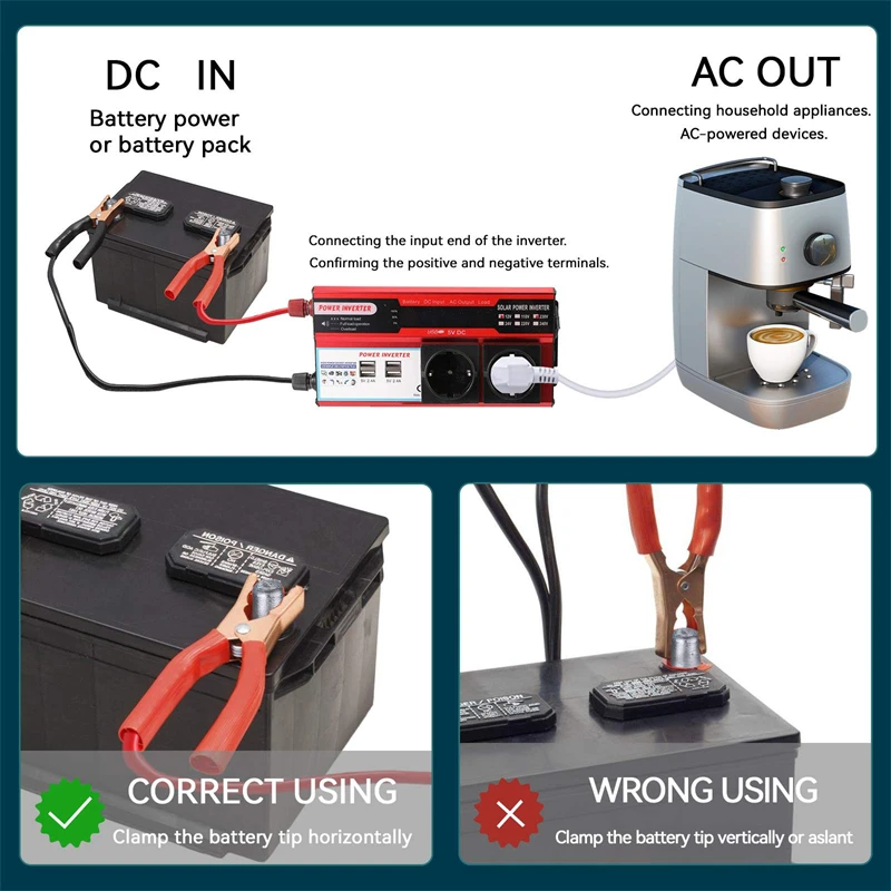 4000 W Wechselrichter DC 12 V auf AC 220 V 230 V Transformator mit 4 USB-EU-Buchsen zum Aufladen mit LED-Anzeige – Detail 5
