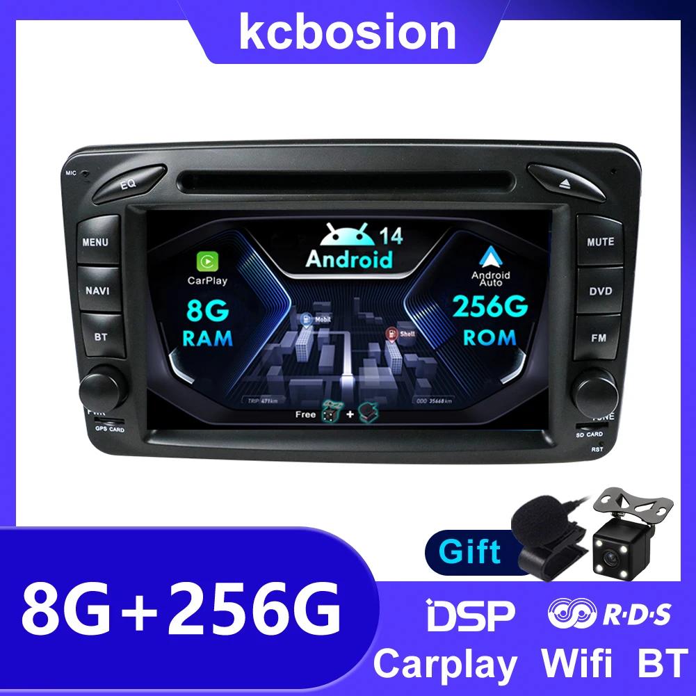 2 Din Android 14 Car Radio Stereo DSP+Carplay 8G+256GB For Mercedes Benz W203 W210 W209 W463 Vito C/CLK/G Class DVD Autoradio