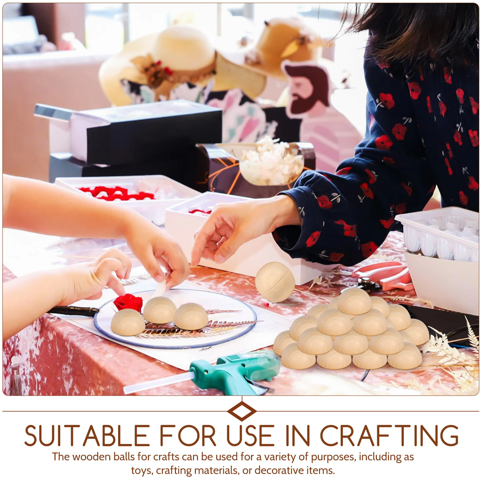 

40Pcs Half Wooden Beads Blank Surface Wood Balls No Hole Unfinished Craft Balls for DIY Decorative Projects Half Ball