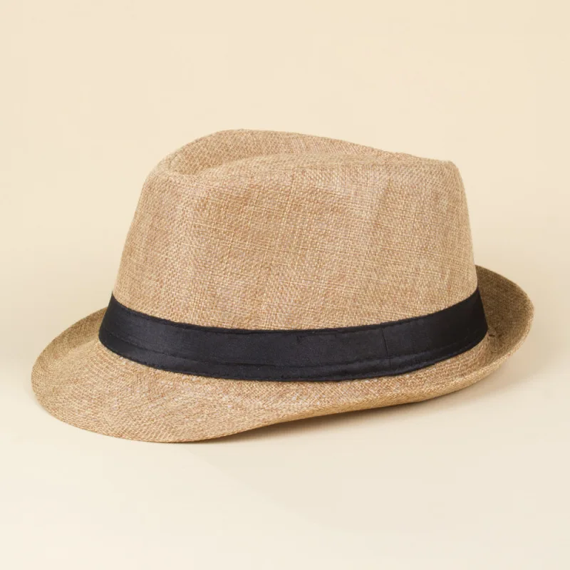 Summer Breathable Weave Sun Protection Man Gentleman Jazz Straw Hat Crimping Travel Seaside Beach Sunhat Simple Style Caps