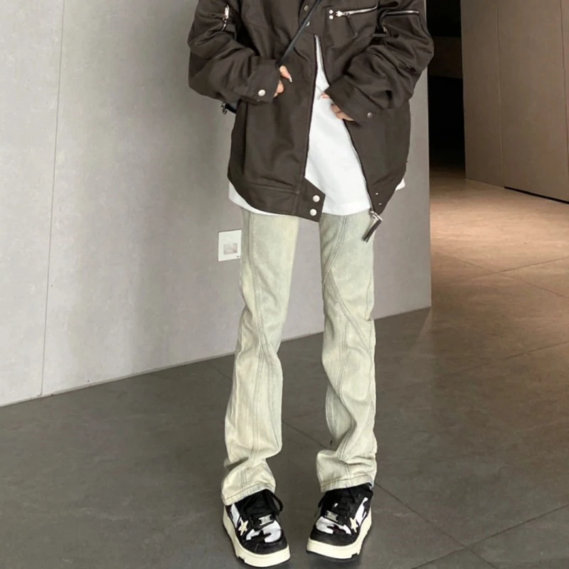 

Ретро-джинсы в американском стиле, окрашенные желтой глиной, мужские, зауженные, прямые, слегка расклешенные, молодежные, трендовые, из смесового хлопка и полиэстера