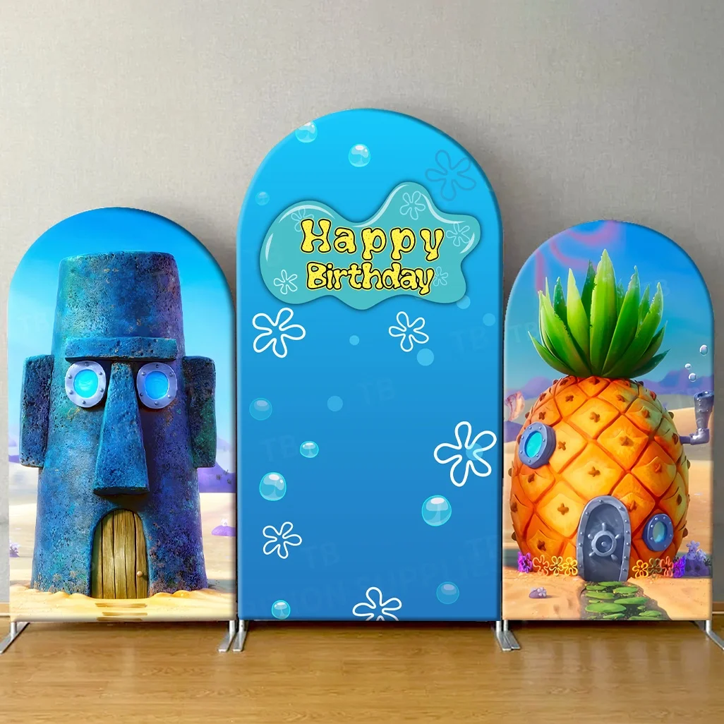 

TB SpongeBob Theme Arch Backdrop Cover Pineapple & Squidward's House for Kids Birthday Party Baby Shower Photo Background Wall