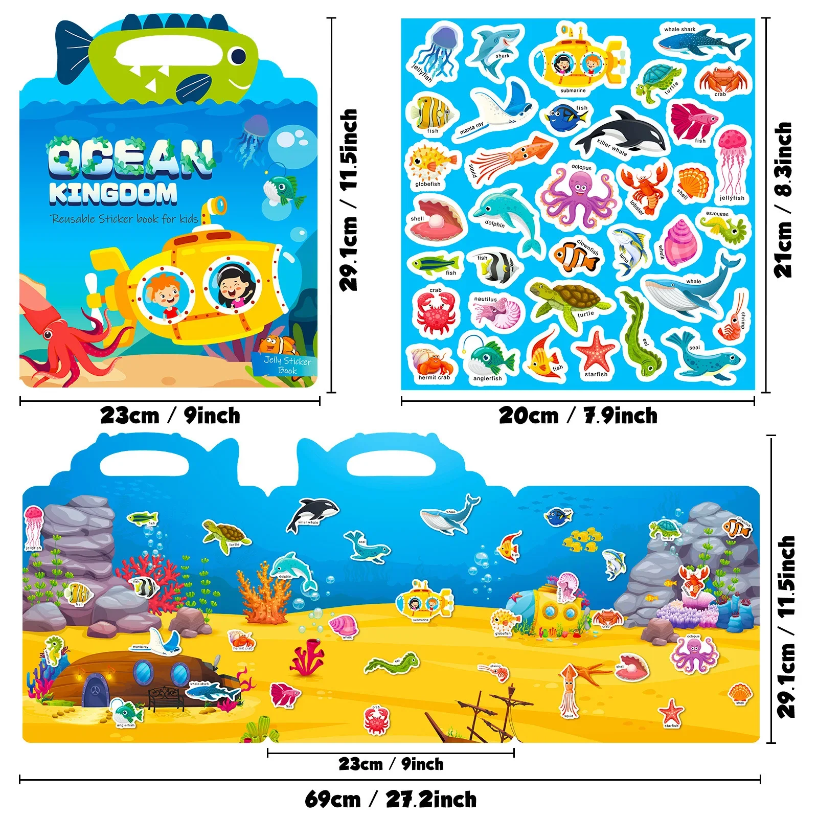 Jelly Stickerbuch Ocean Kingdom Jelly Stickerbuch Früherziehung für Kinder, Konzentration, Puzzle, Trainingsszene, Stickerbuch