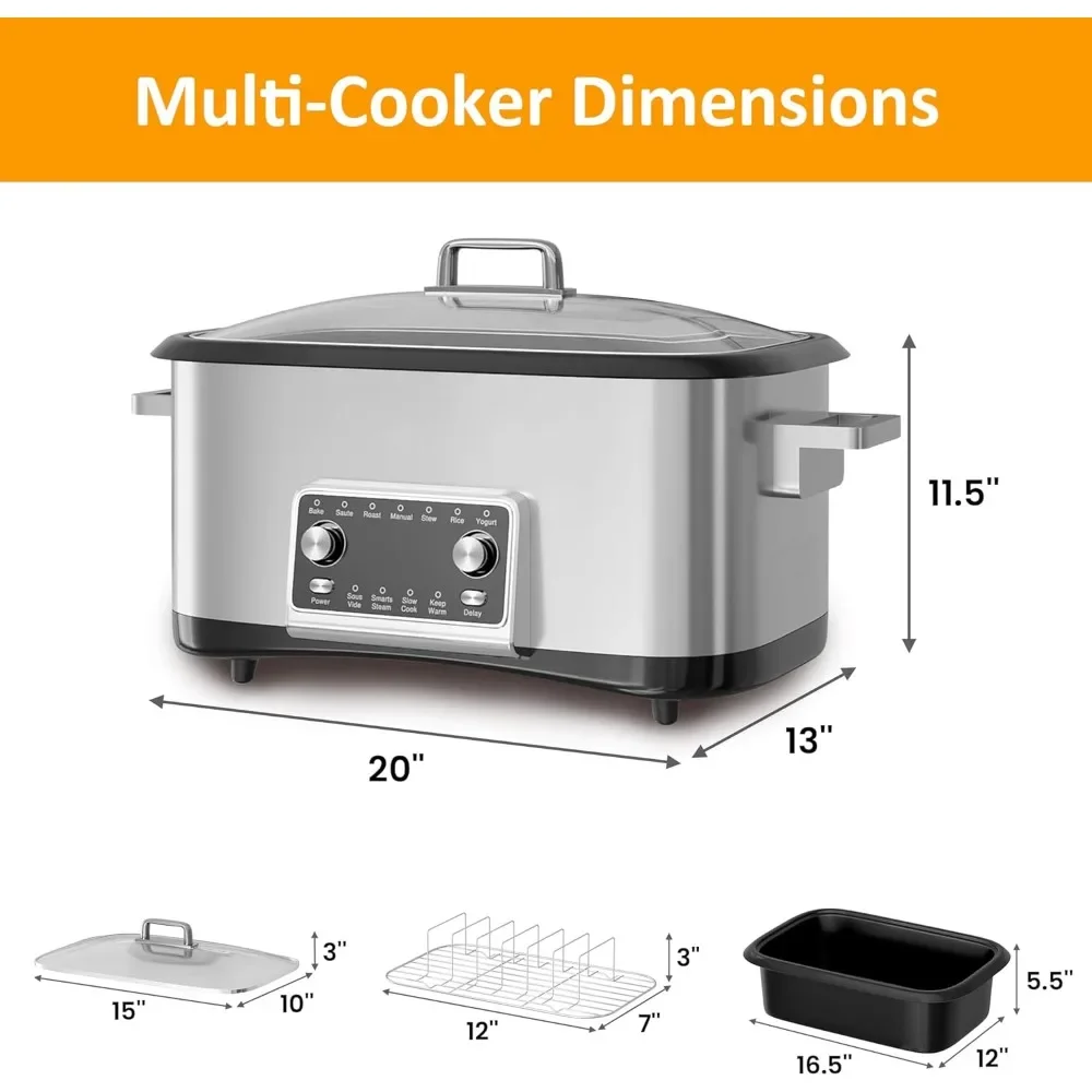 Slow Cooker 8-Quart with LED Display & Timer, Nonstick Inner Pot and Digital Programmable, 12-IN-1 Multi Slow Cooker