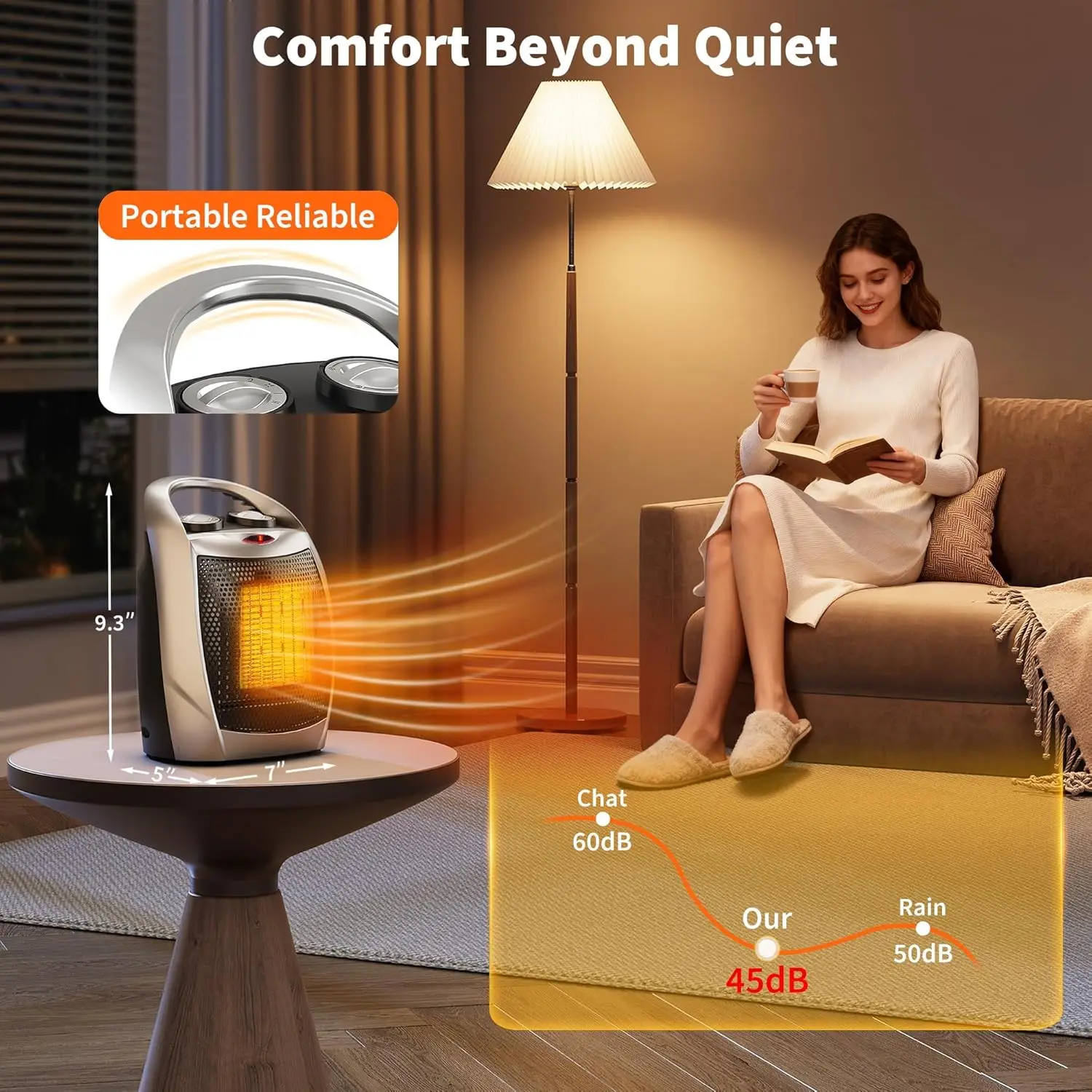 Aquecedor de espaço elétrico portátil 1500W / 750W Termostato 2 em 1 Aquecimento rápido Aquecedor de espaço de mesa de cerâmica e proteção contra superaquecimento do ventilador