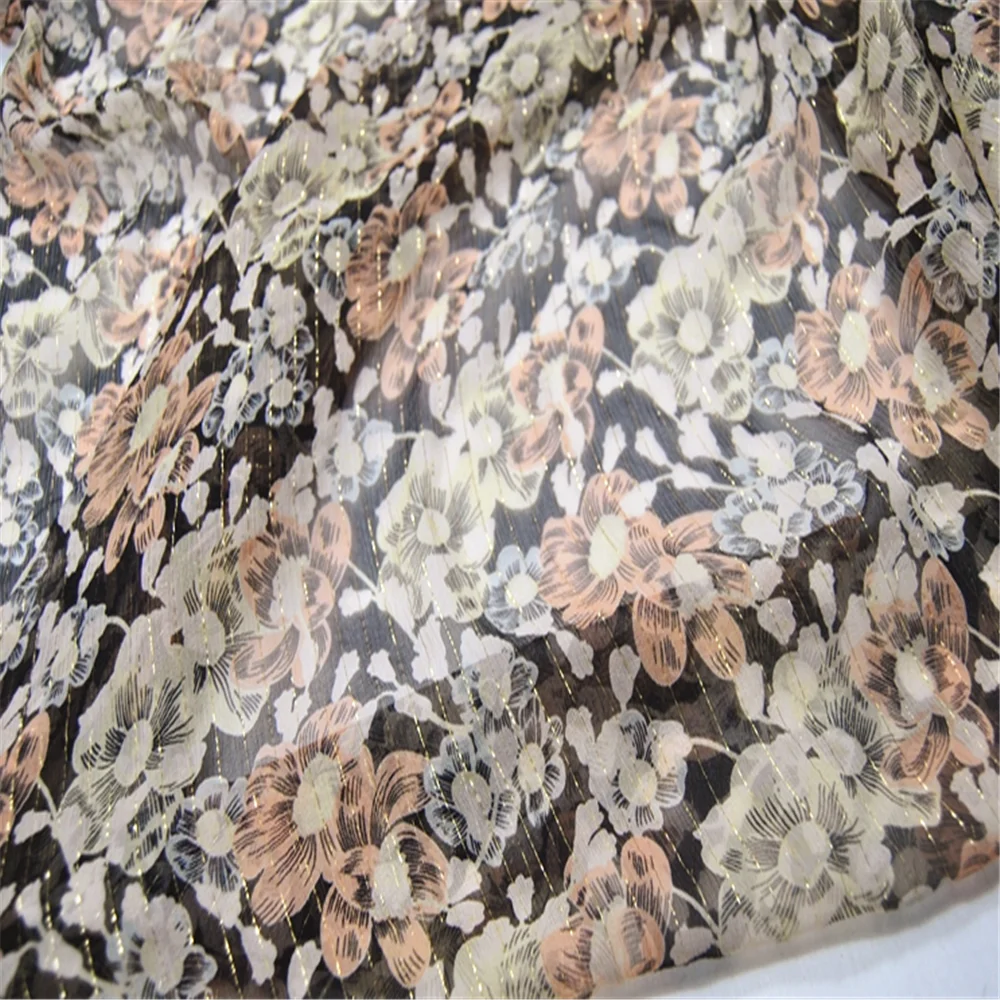 Elegant Style Floral Design Soft Feeling Great Material Cheapest Top Quality Silk Metallic Line Fabric for Nice Popular Cloth